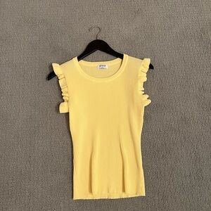 The Workshop Yellow Ribbed Ruffle Sleeve Knit Top